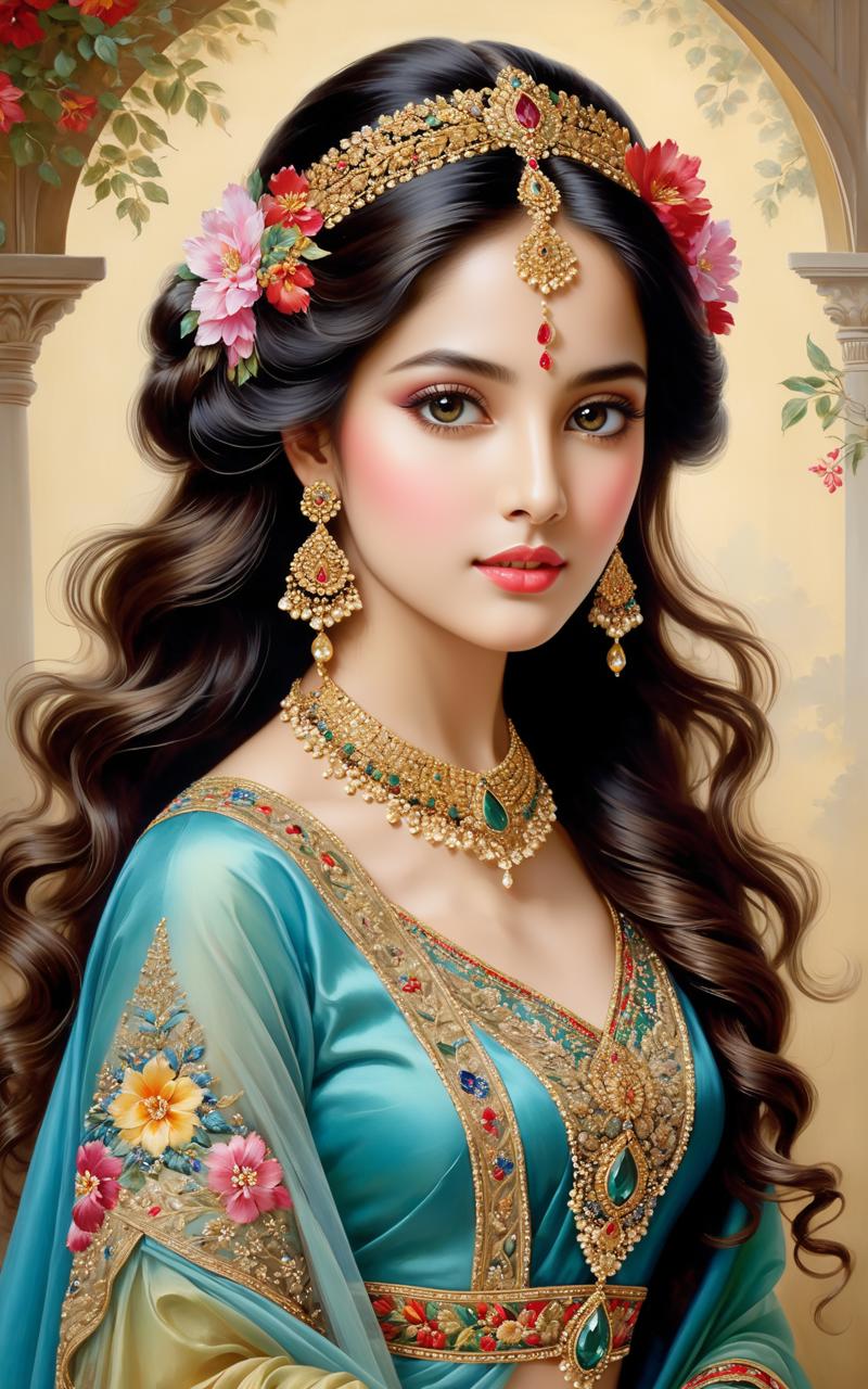 05181-1925566037-This captivating painting portrays a resplendent young woman adorned with an array of exquisite embellishments. Her ethereal bea.png